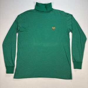 Ralph Lauren Vintage Turtleneck Mens L Green Stripe RL Flag 100% Cotton USA Made